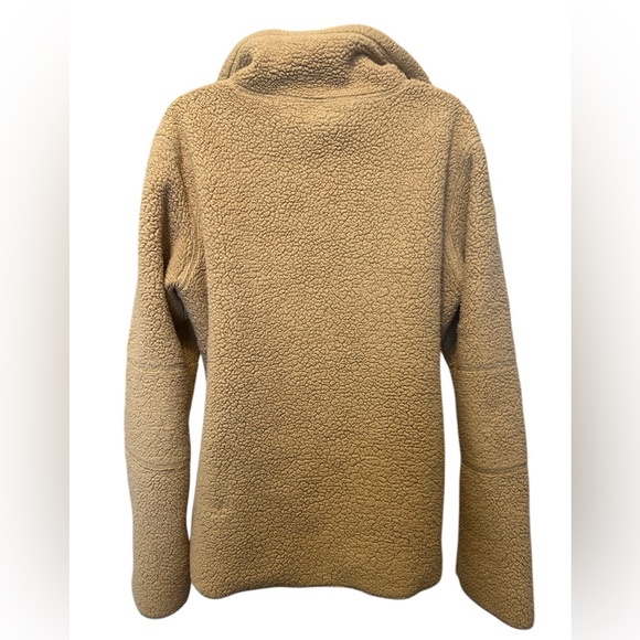 ATHLETA Teddy Bear Fleece Sherpa Sweater Quarter Zip Womens Large Tan Fuzzy Warm - Picture 3 of 9